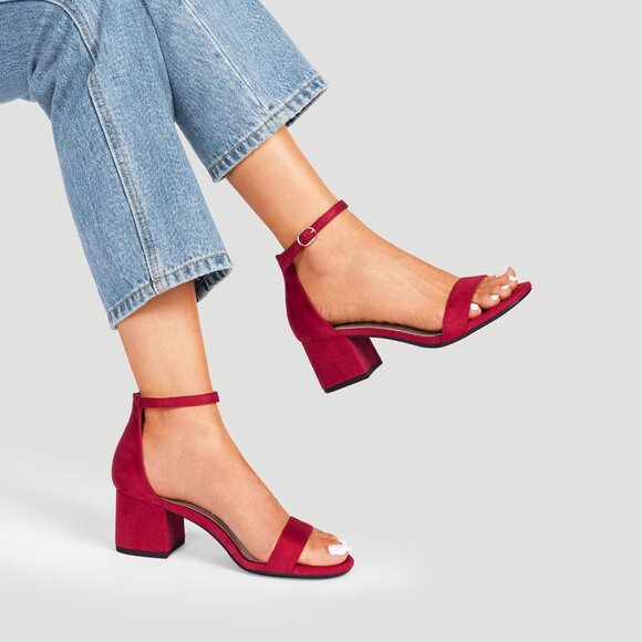 Dream Pairs Women's Red Suede Chunky Block Heel Ankle Strap Sandals Shoes - Picture 7 of 8